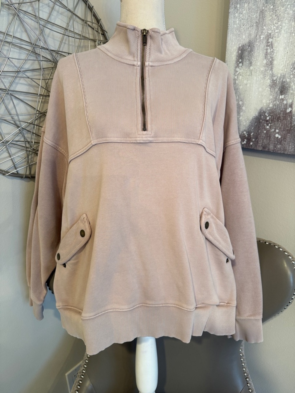 Aerie Quarter-Zip Pullover Sweater - Dusty Rose size medium